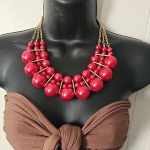 Source Unknown Radiant Red Necklace with Gold Chains
